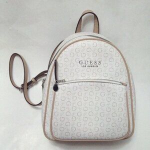 Guess Monogram Logo Mini Backpack Tan And Cream